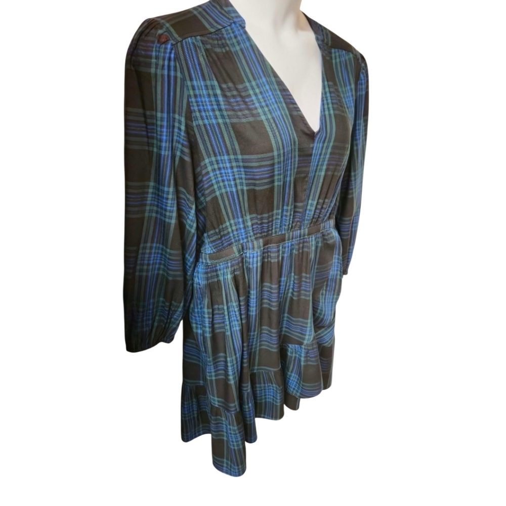 FREE ASSEMBLY XL-1X Plaid mini wrapdress black,blue,green long Sleeve Pockets - Picture 7 of 16